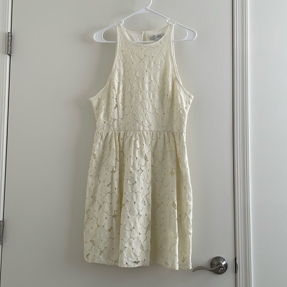 LC by Lauren Conrad Cream Colored Lace Floral Dress. Size: 12